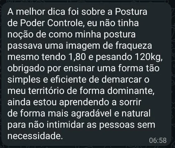 Mensagem de WhatsApp sobre a postura de poder