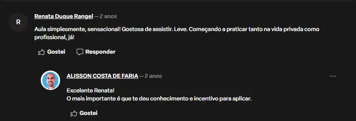 Print do comentário na área de alunos